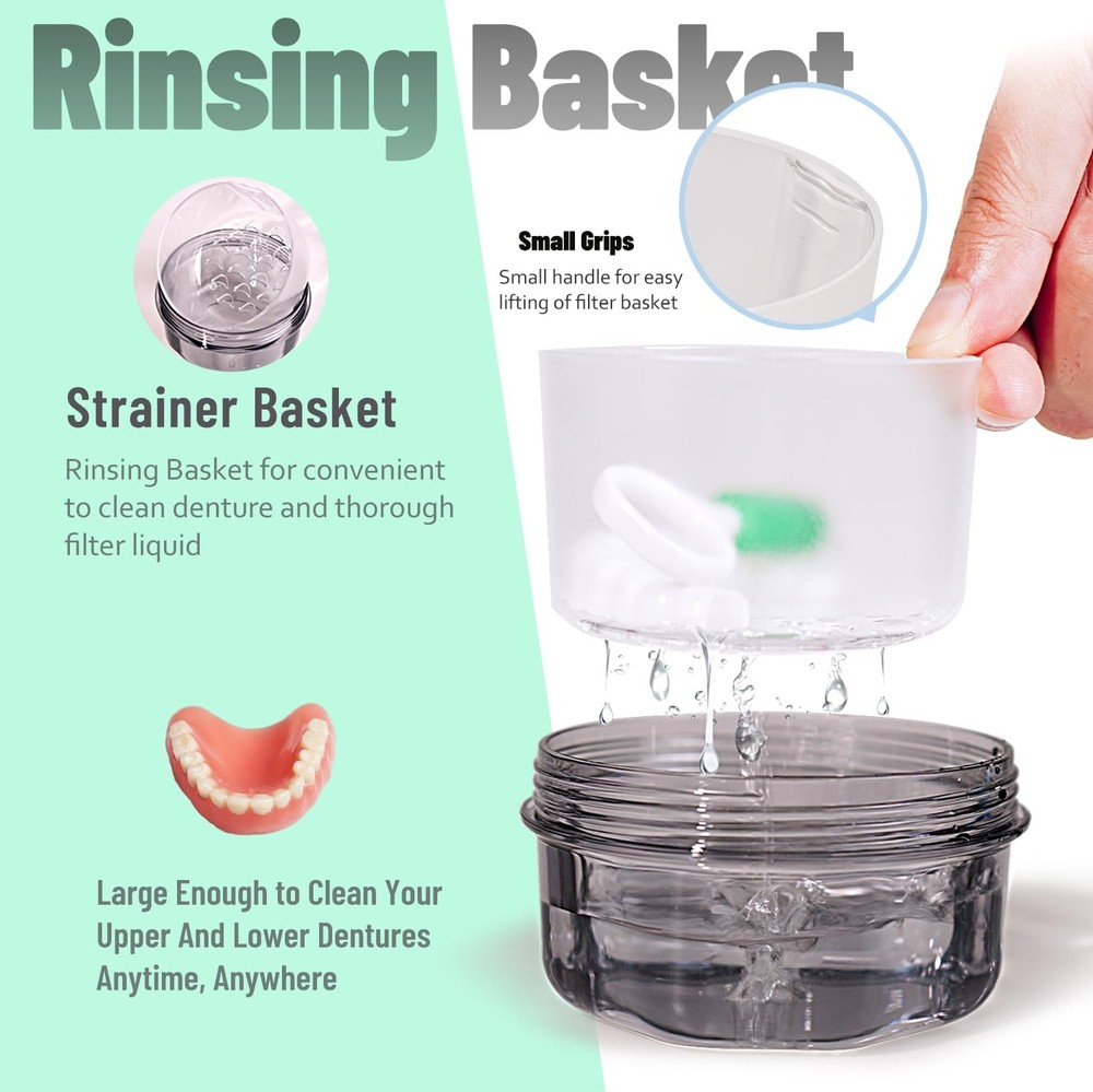 Leakproof Denture Case Denture Soaking Cup False Teeth Container, Dental Denture