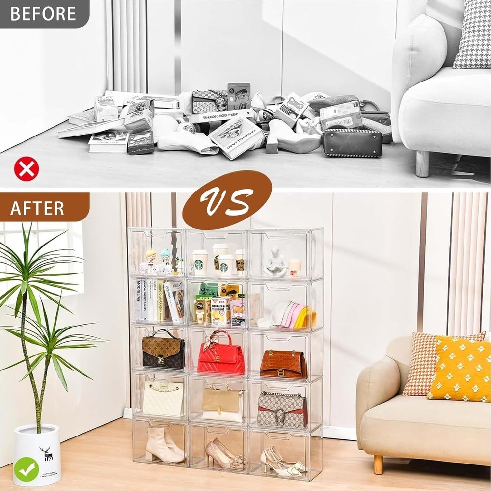 3 Pack Clear Storage Bins W/ Lids Storage Containers W/ Magnetic Door Stackable