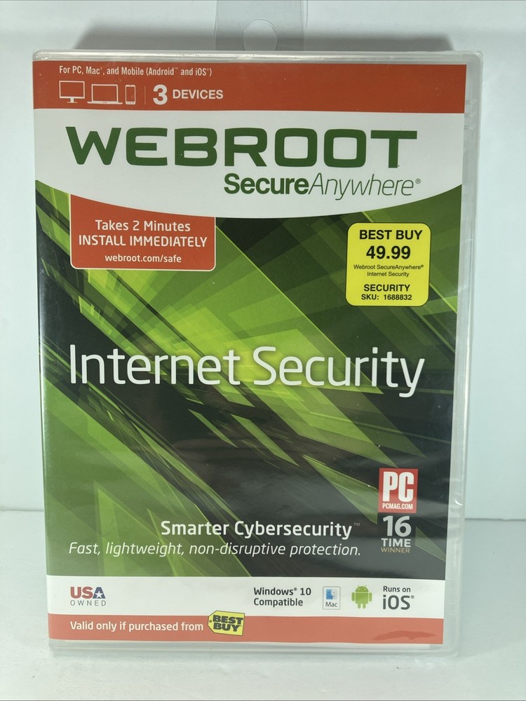 Webroot Secure Anywhere Internet Security 3 Device Software CD , New Sealed