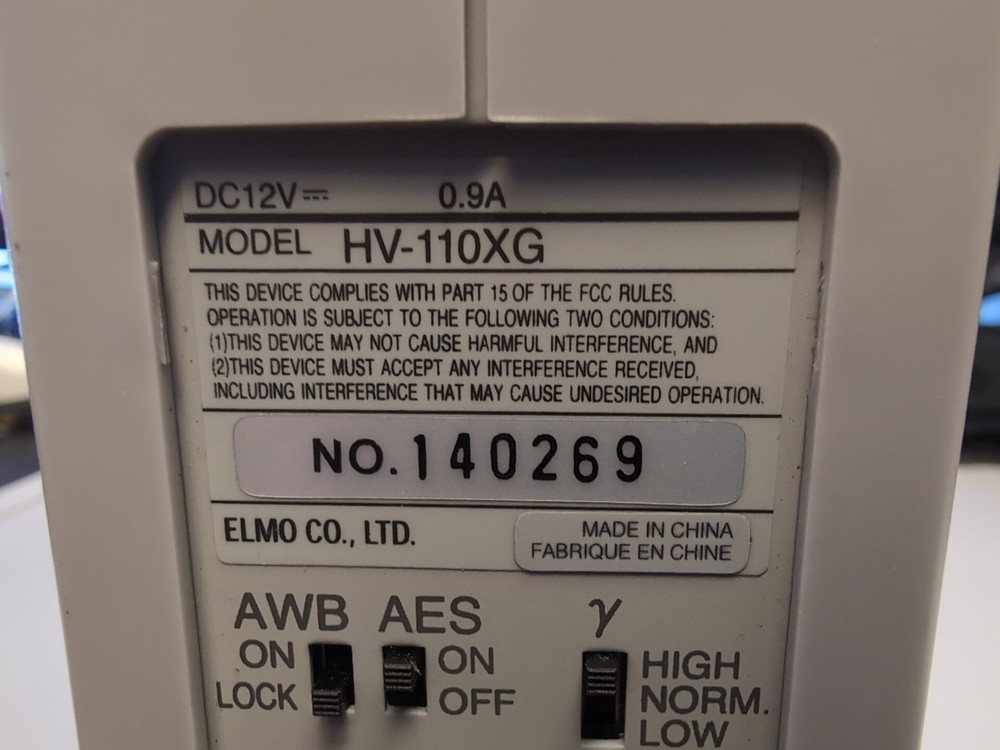 ELMO HV-110XG Visual Presenter *Tested Working* - EB-19123 -