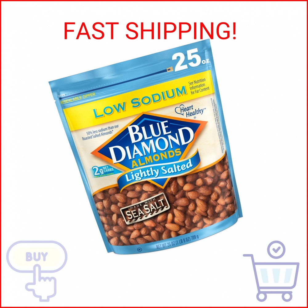 Blue Diamond Almonds, Low Sodium Lightly Salted Snack Nuts, Plant-Based Protein