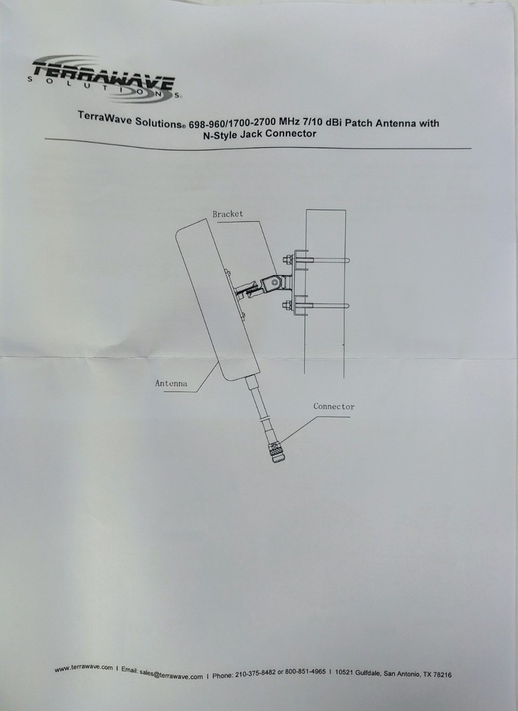 Terrawave Solutions Ventev's Patch Antenna Model #M3070100P11206-B