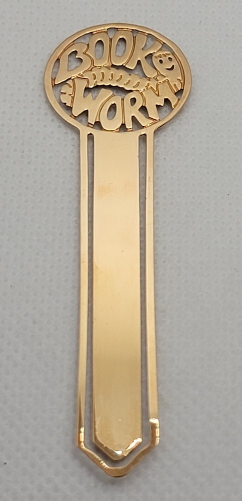 Gold Tone Book Worm Bookmark