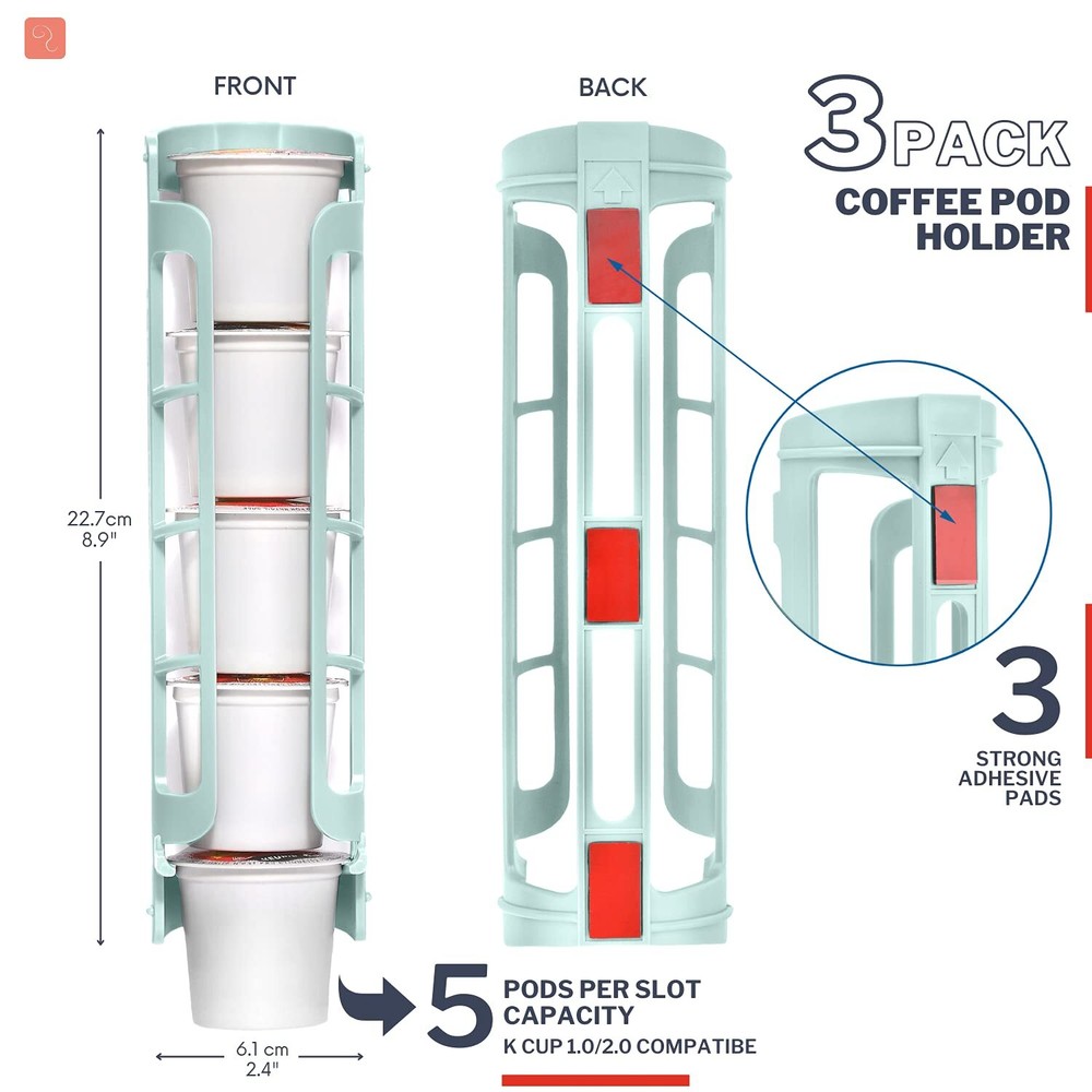 Oasis Blue K Cup Holder 3 Rows/15 K Cups Side Mount Wall Mount Storage
