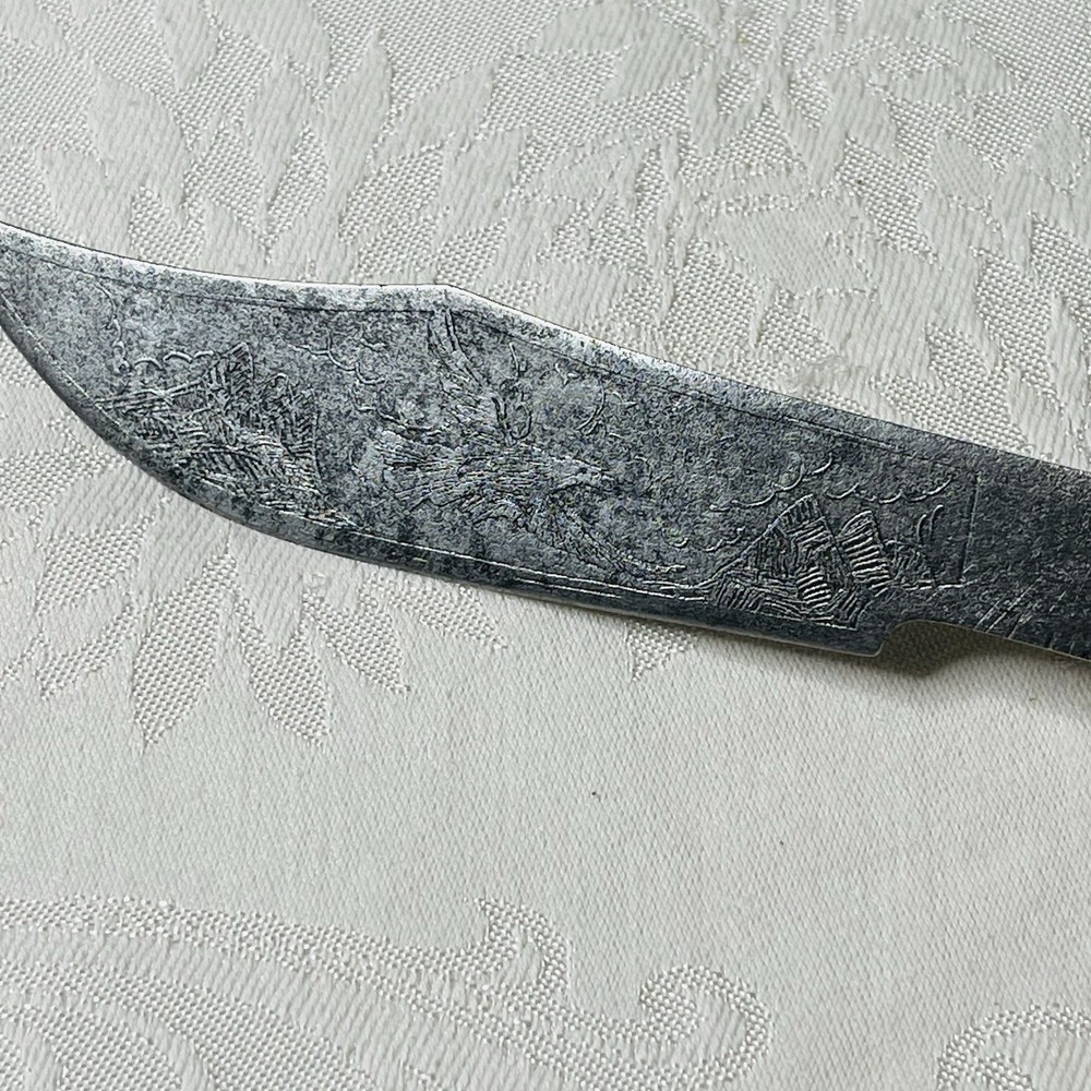 Oaxaca Eagle Head Bowie Knife 8.5" Etched Fixed Blade With Leather Sheath