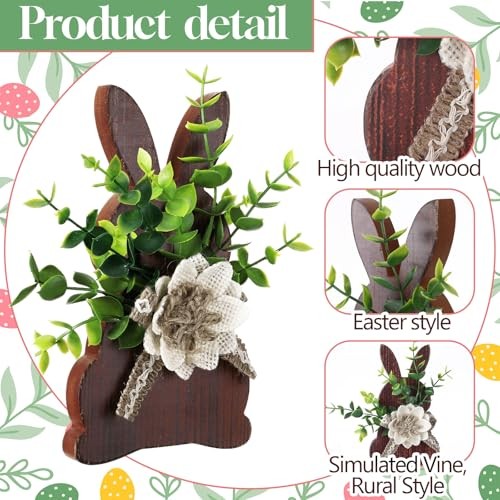 Yousoontic 3 Pcs Easter Table Decorations Rustic Wooden Easter Front Bunny