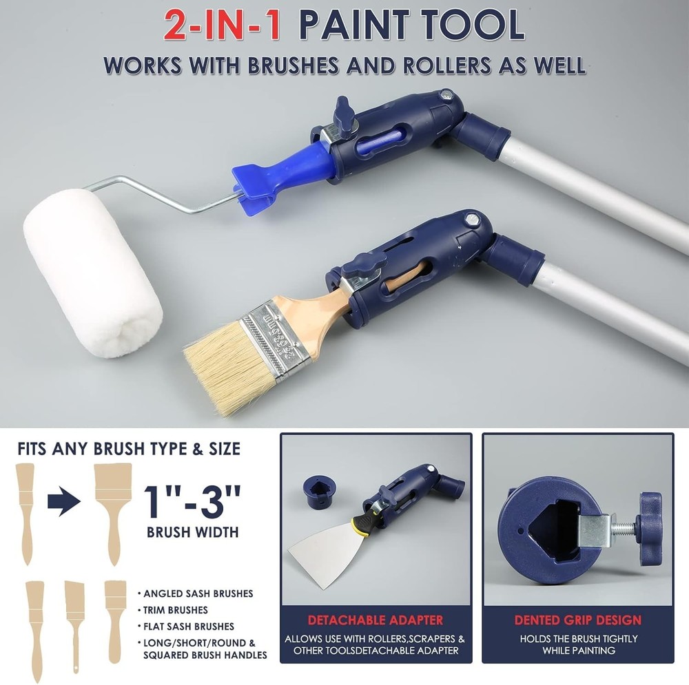 Adjustable Multi-Angle Paint Brush Extension Tool for High Places - 3" Width