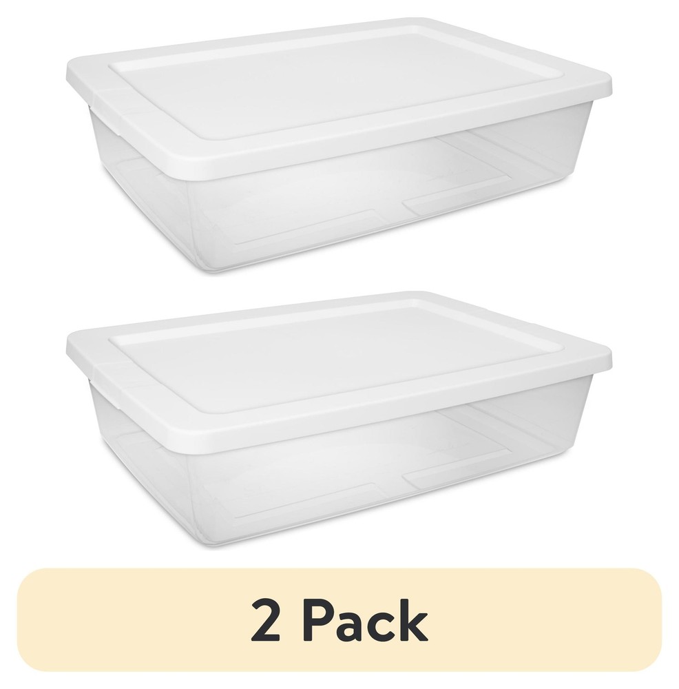 (2 pack) Small Storage Bin, 28 Quart Clear Plastic Storage Container