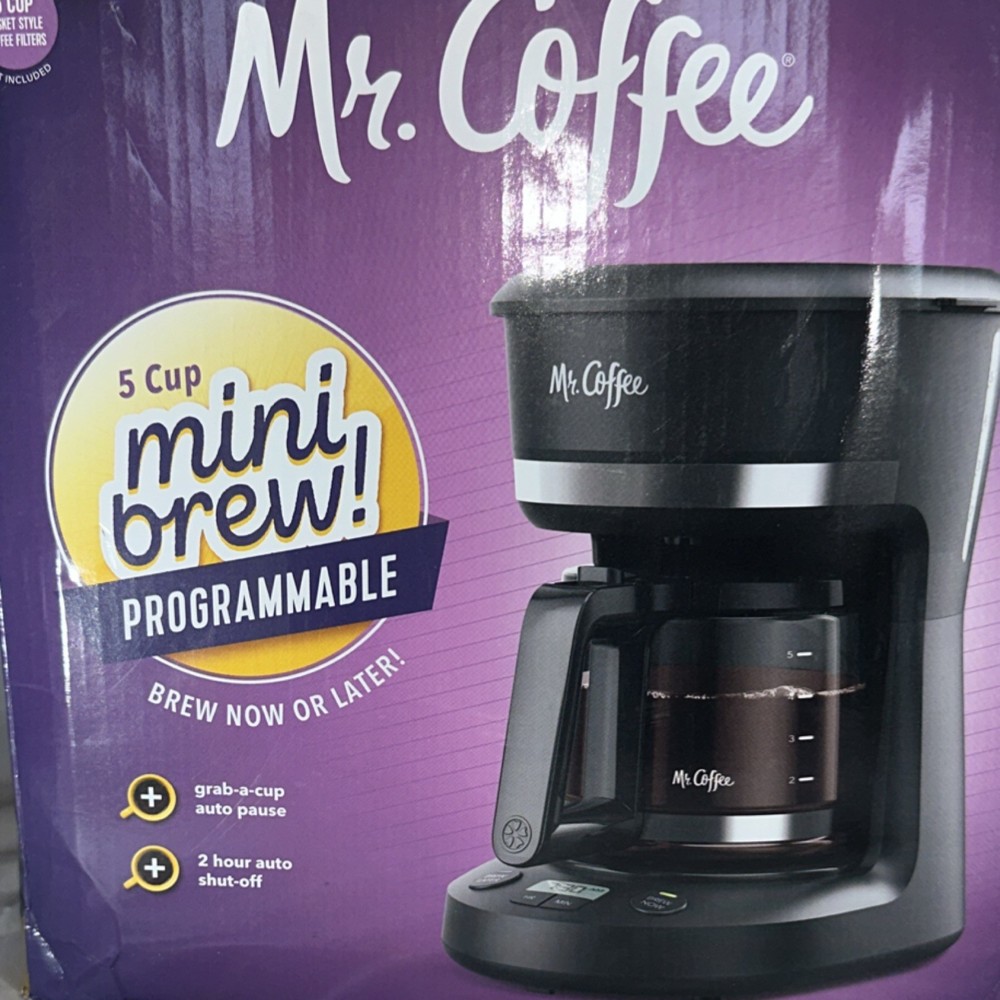 Mr. Coffee 5-Cup Programmable Filter Coffee Maker Black Pause-and-Serve Digital