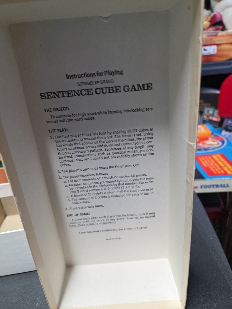 Vintage Scrabble Sentence Cube Game 1971 Selchow & Righter Co Complete