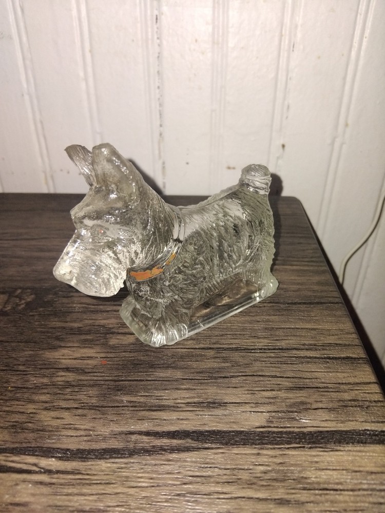 Vintage Scotish Terrier With Red Collar Glass Candy Container