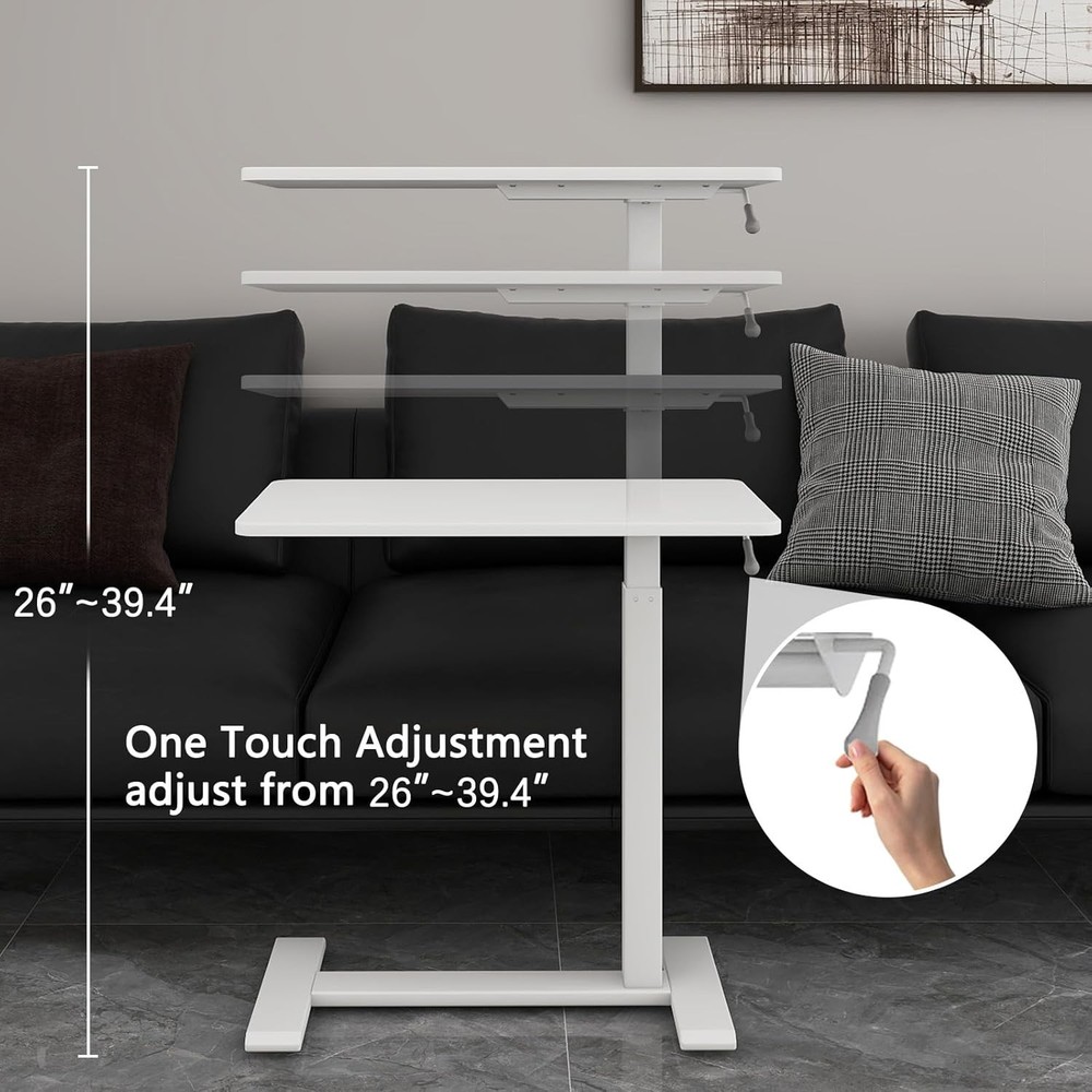 Medical Overbed Table W/ Hidden Casters Pneumatic Height Adjustable Bedside