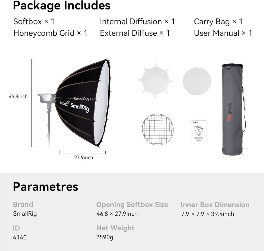 SmallRig Parabolic Softbox Quick Release, Parabolic Softbox (47.2inch/120cm)