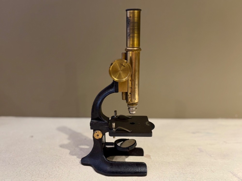 Early Gottinga Brass and Cast Iron Microscope with Original Case