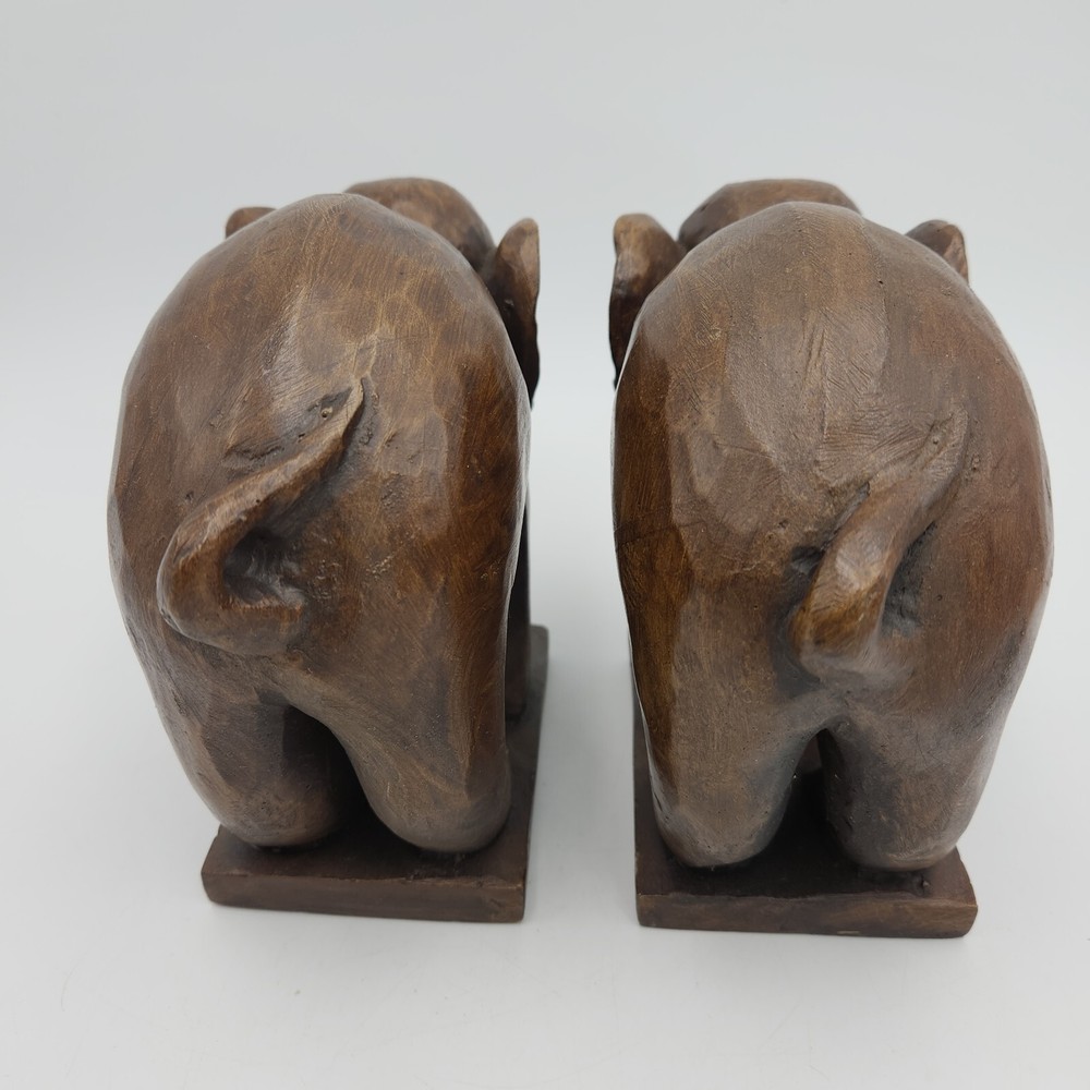 Cast Pair Of Elephant Bookends Abstract Design Heavy