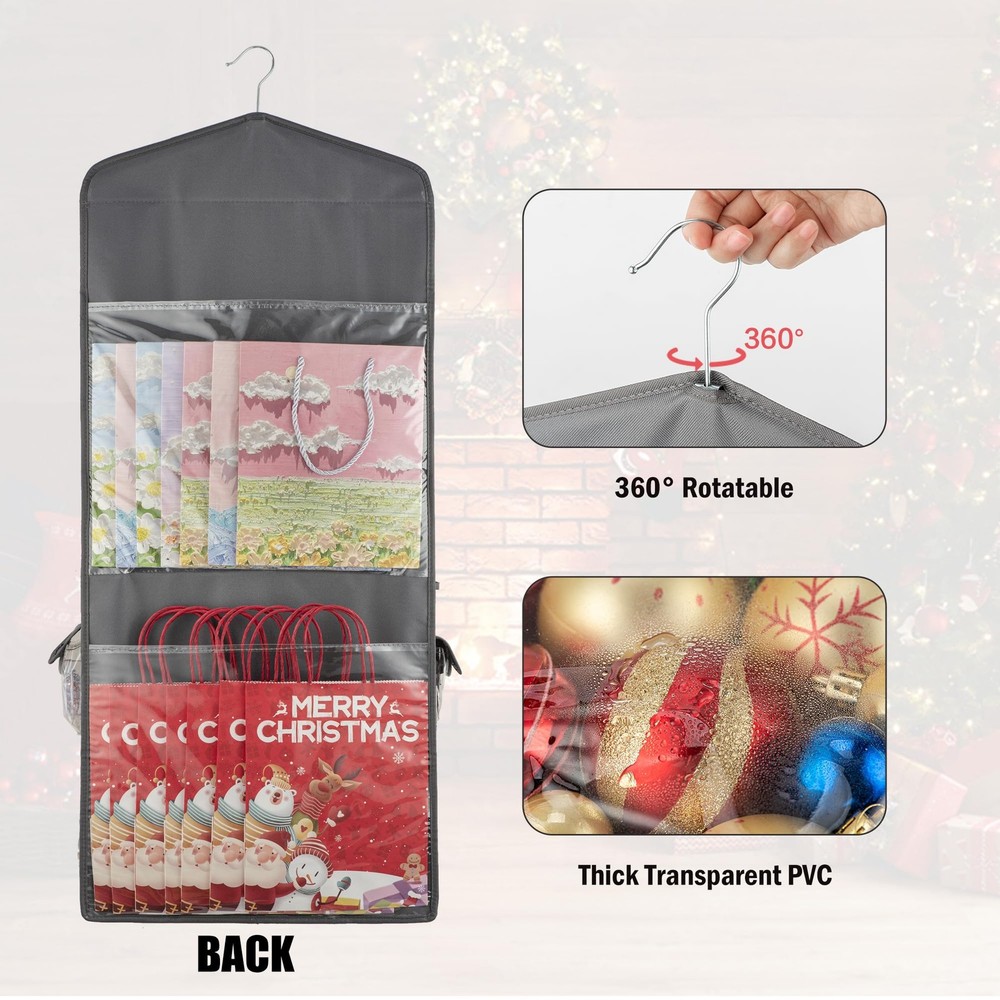 Wrapping Paper Storage Gift Wrap Organizer Holder Double-Sided Hanging Gift B...