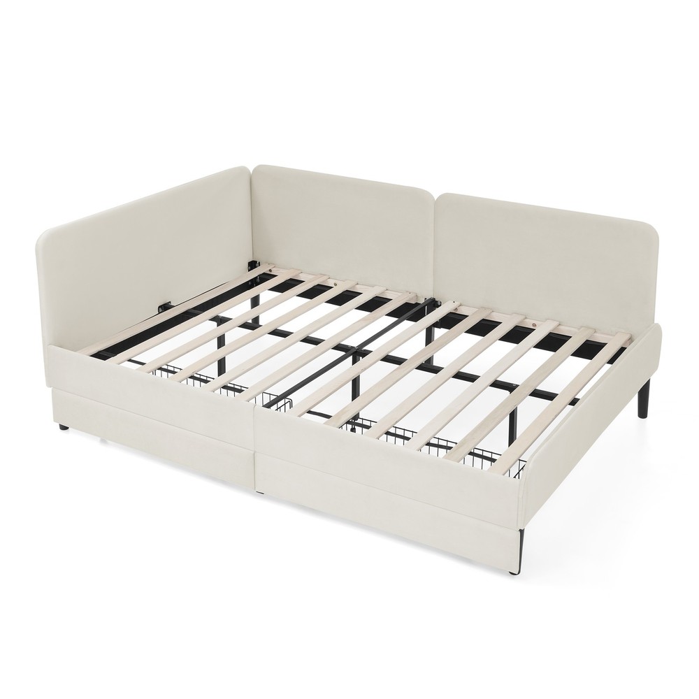 Full Size Upholstered Platform Bed Frame with 2 Storage Drawers, Adjustable Vel
