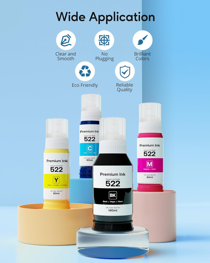 CEEBOO 522 Refill Ink Replacement for Epson 522 (Not Sublimation) - 2 Black 140
