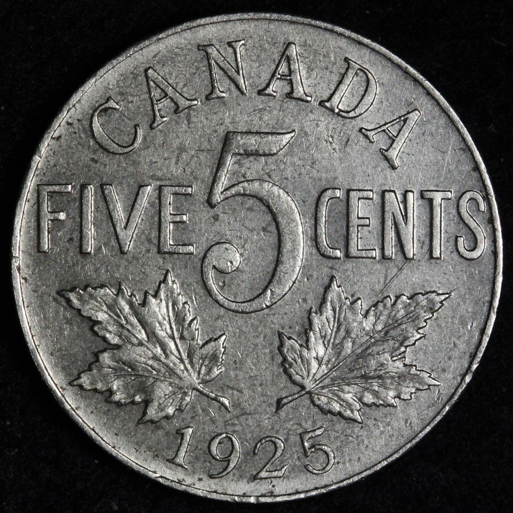 1925 Canada Silver Five Cents VF E399 VIVES