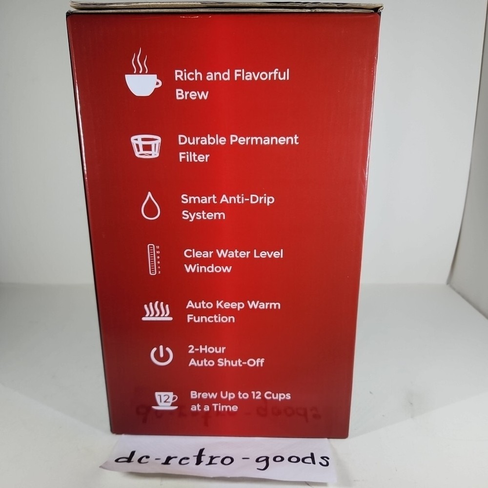 12-Cup Drip Coffee Maker Auto Keep Warm Function Smart Anti-Drip Brand New