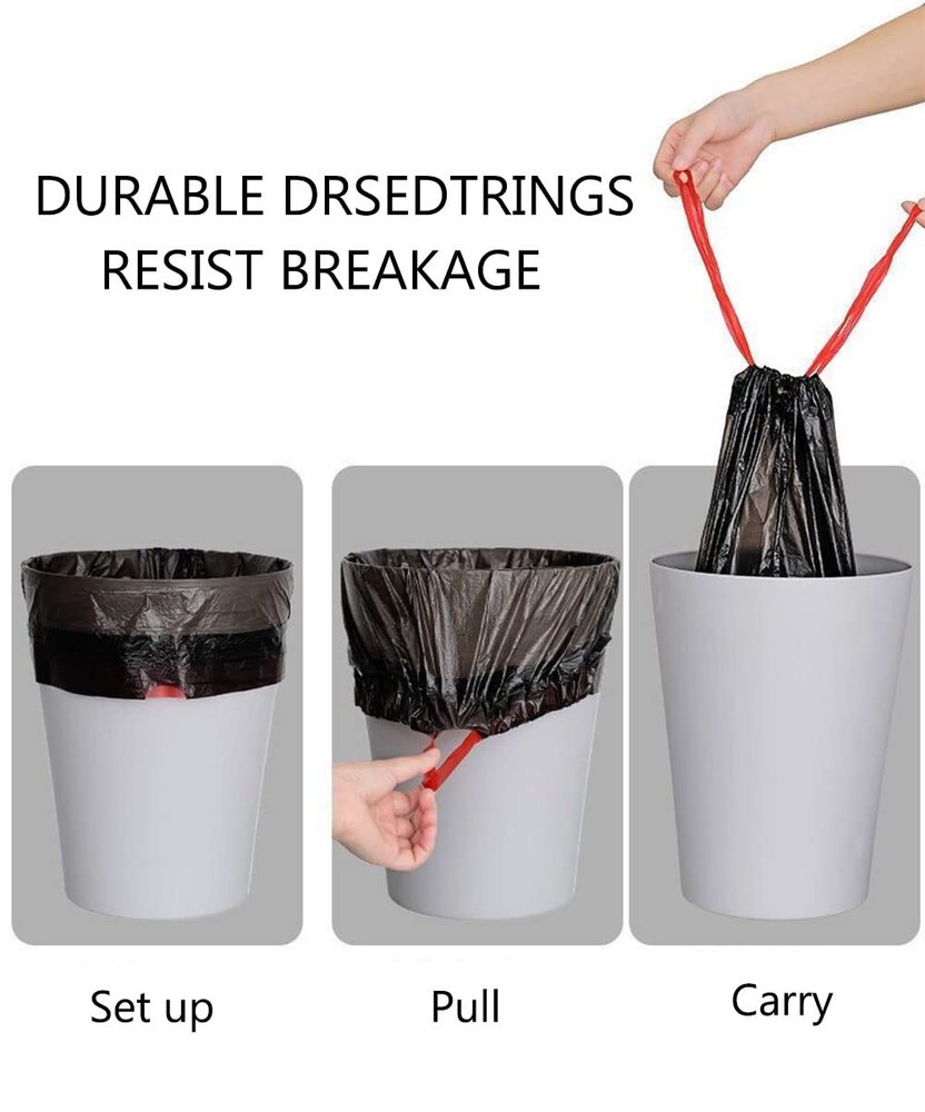 3 Gallon Black Trash Bag,Small Drawstring Garbage Bag Trash Can Liner,100 Cou...