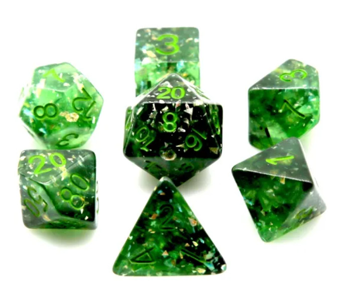 Gleaming Green 7 Dice Set Poly RPG DnD Dungeons Dragons AD&D Pathfinder d20