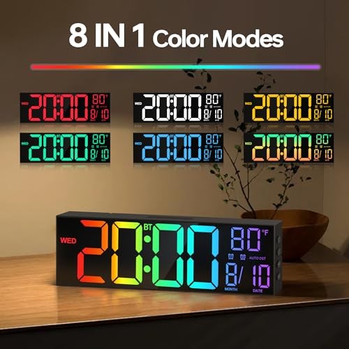 16.2" Large Digital Wall Clock with Seconds, Bluetooth Sync, Alarm Big LED,