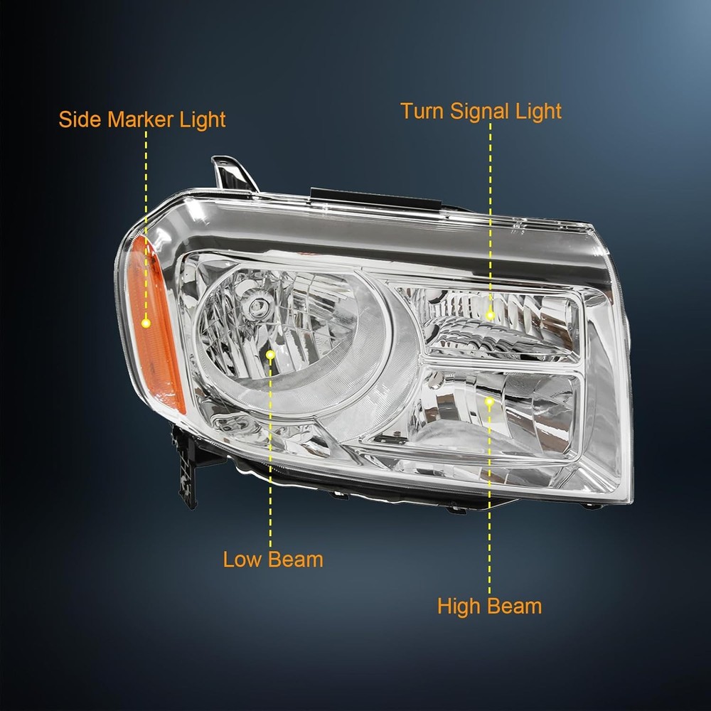 Honda Pilot 2012-15 Headlight Set Halogen Chrome Amber Replacement Kit