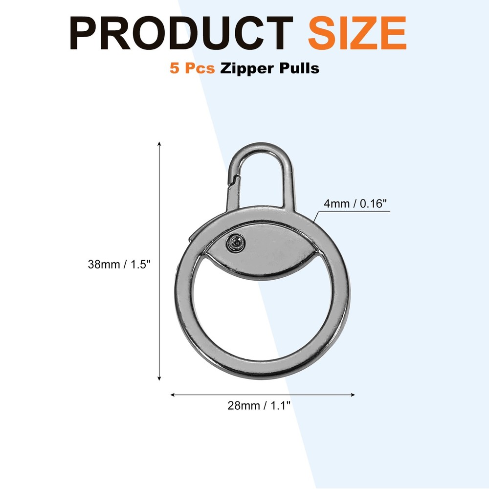 Zipper Pull Charm 5 Pcs Round Zipper Pull Replacement, Light Black