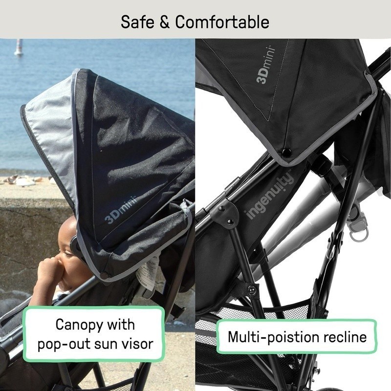 Compact 3D Mini Umbrella Stroller W/ 5-Point Harness Storage Cup Holders Gray