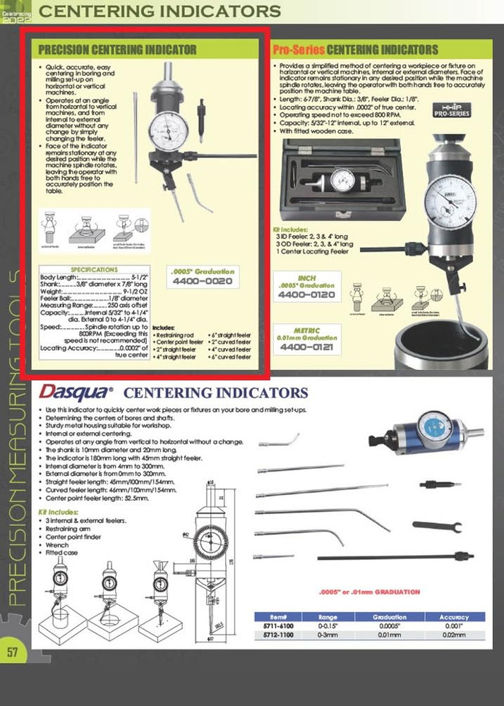 4400-0020 Precision Centering Indicator, 250 Axis Offset Measuring Range