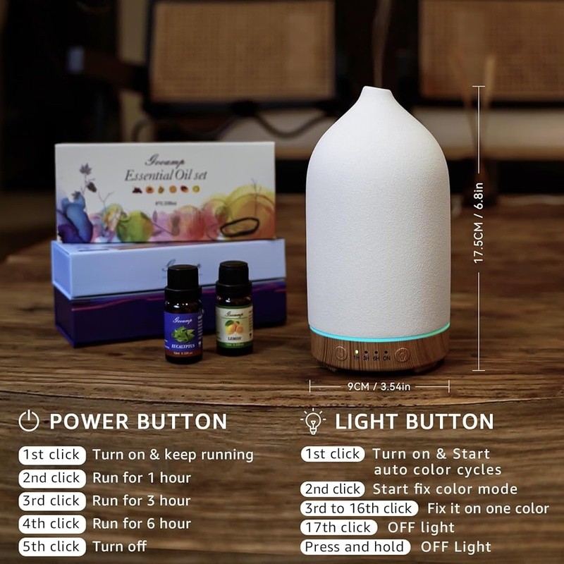 Ceramic Essential Oil Diffuser Ultrasonic Humidifier Auto Shut-Off LED Light New