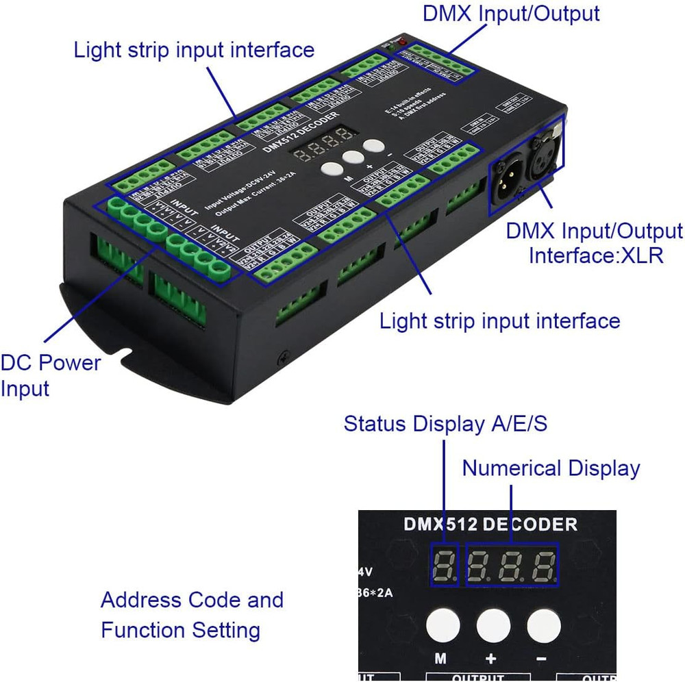 36CH DMX RGBW LED Digital Display Decoder, DMX512 Controller for RGBW LED Lights
