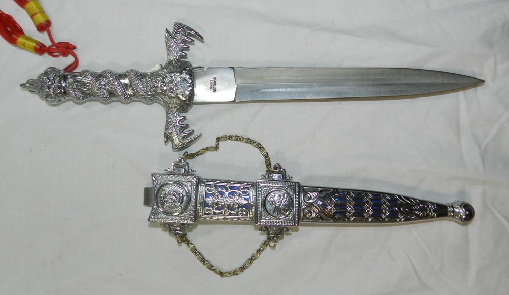 Silver Fantasy Dagger with lock-in Sheath - 14.25" long