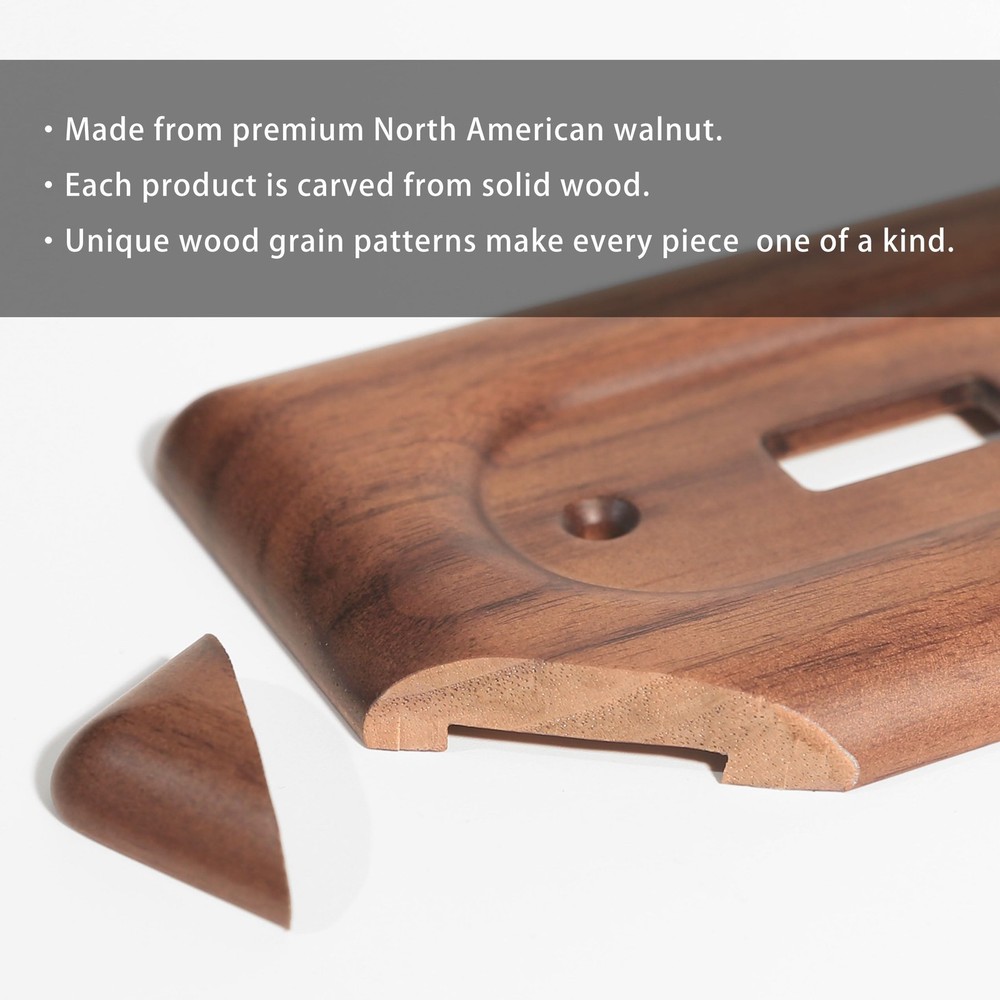 Solid Walnut Light Switch Cover Decorative Single Toggle Wall Plate for Rusti...