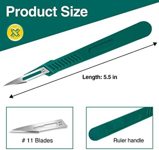 Sharp Disposable Scalpel Blades - 10PC Set with Safety Covers & Ruler Handle