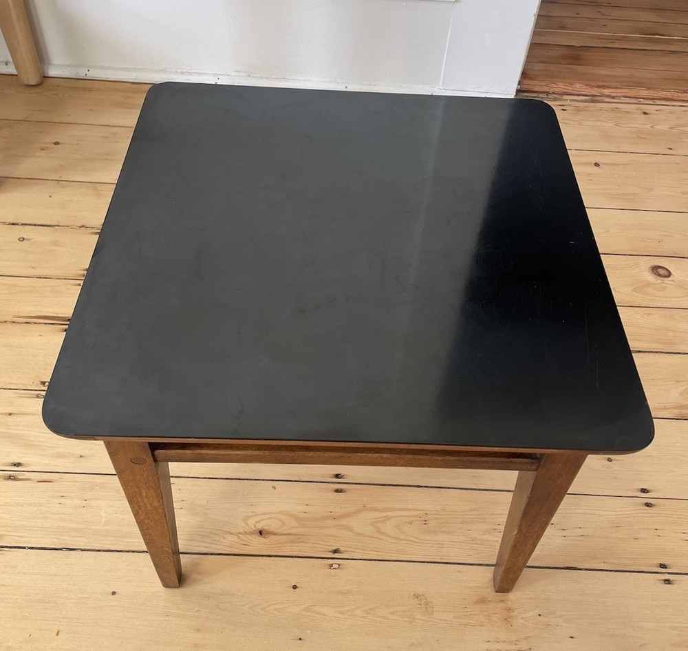 Vintage Lane Sequence Walnut Side Table MCM Black Laminate Top 1963