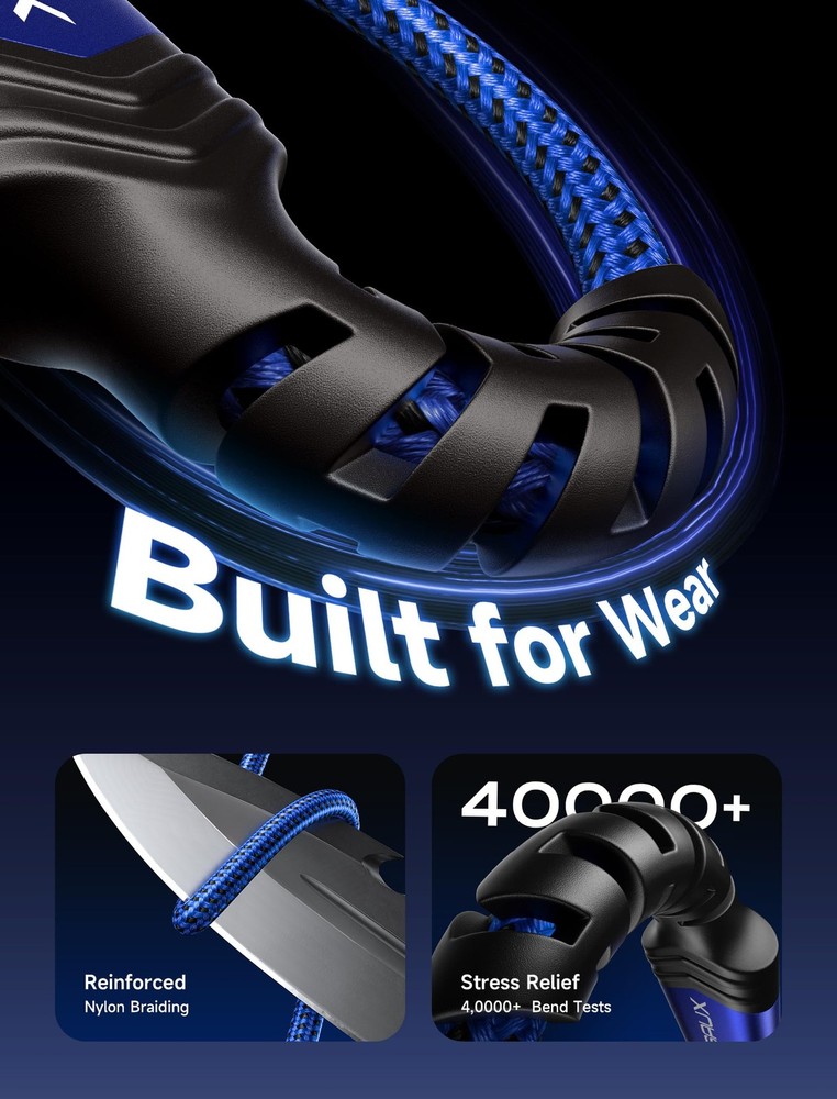 JSAUX USB C Cable Fast Charging 3.3ft+6.6ft+10ft, Blue