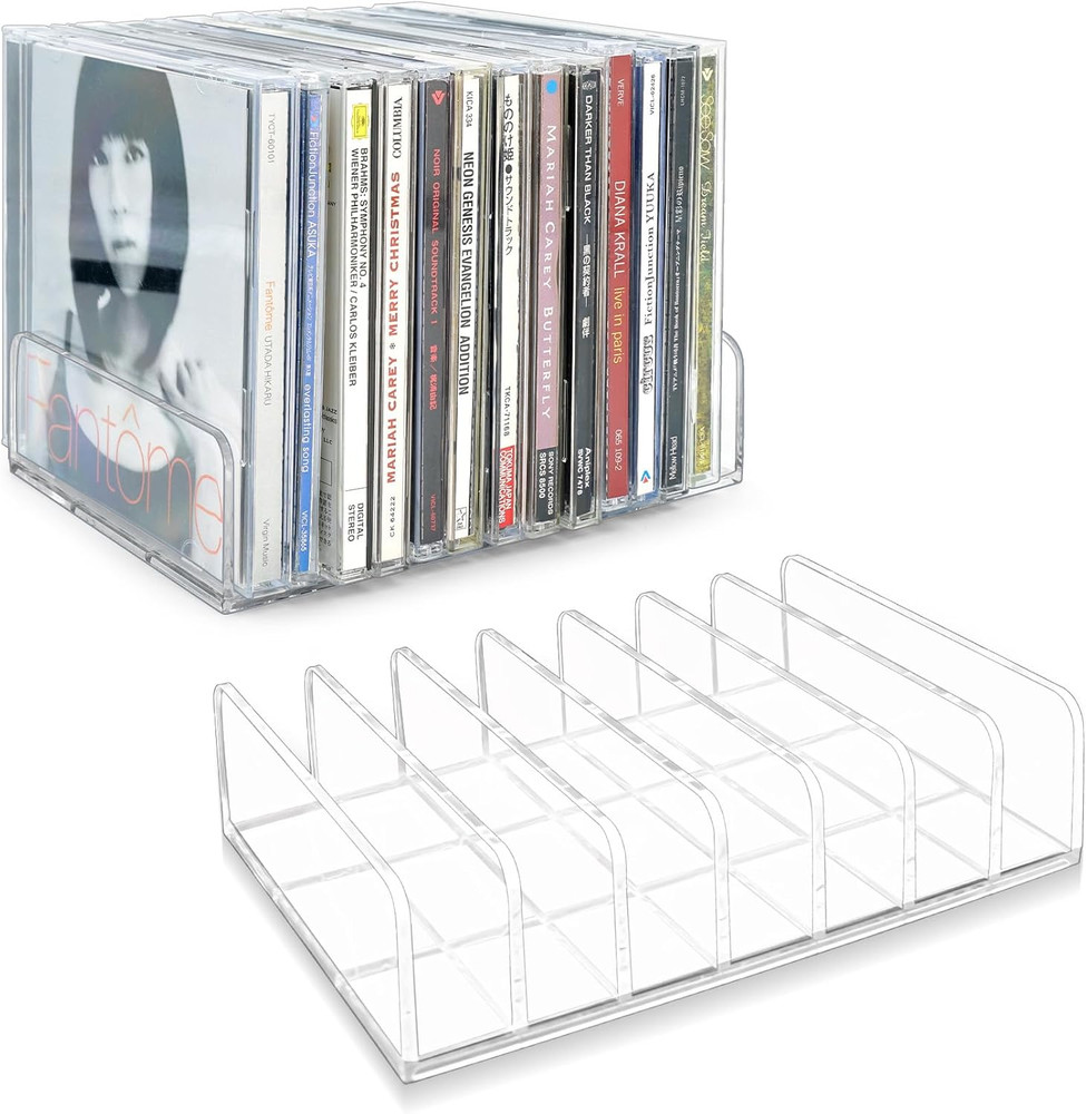 2 Pcs Clear Acrylic CD Holder, DVD/CD Display Rack & CD Storage Box & Vinyl Reco