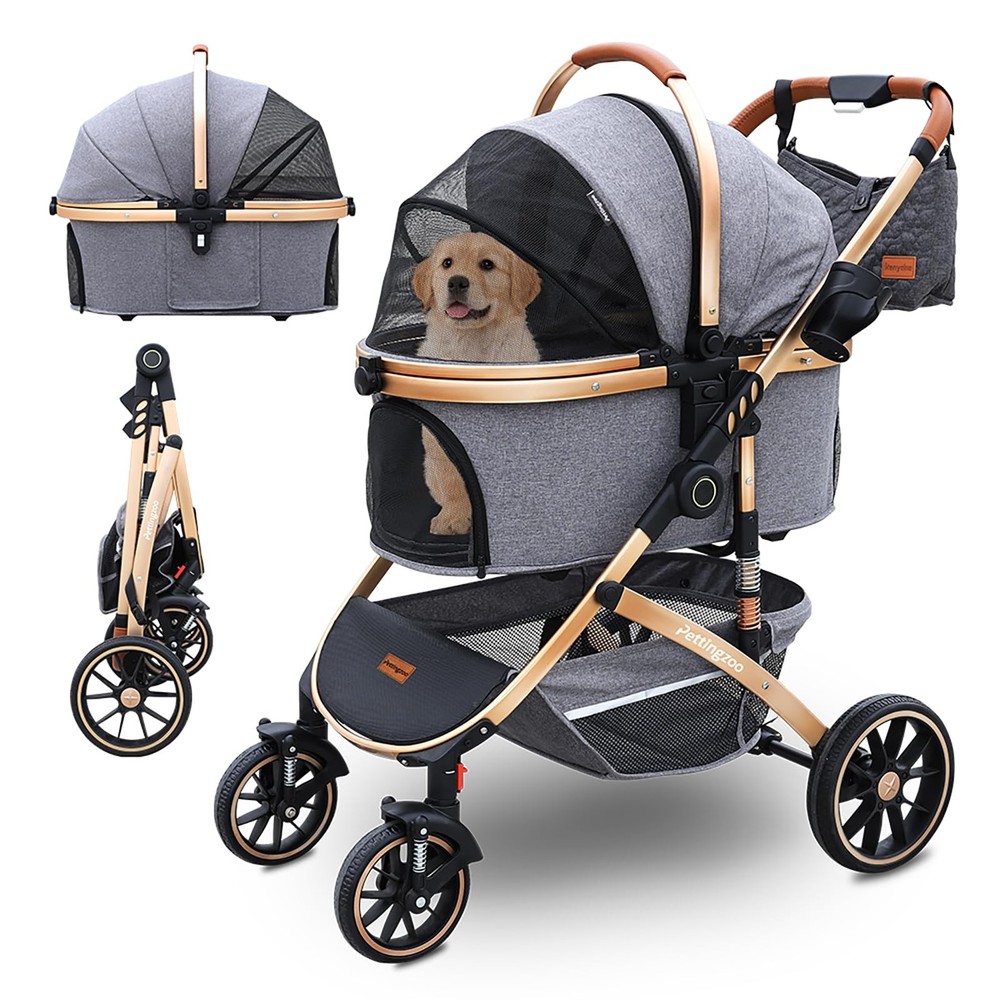 Dog stroller with 4 Wheels, Folding Cat Stroller for Small/Medium/Large dogs ...
