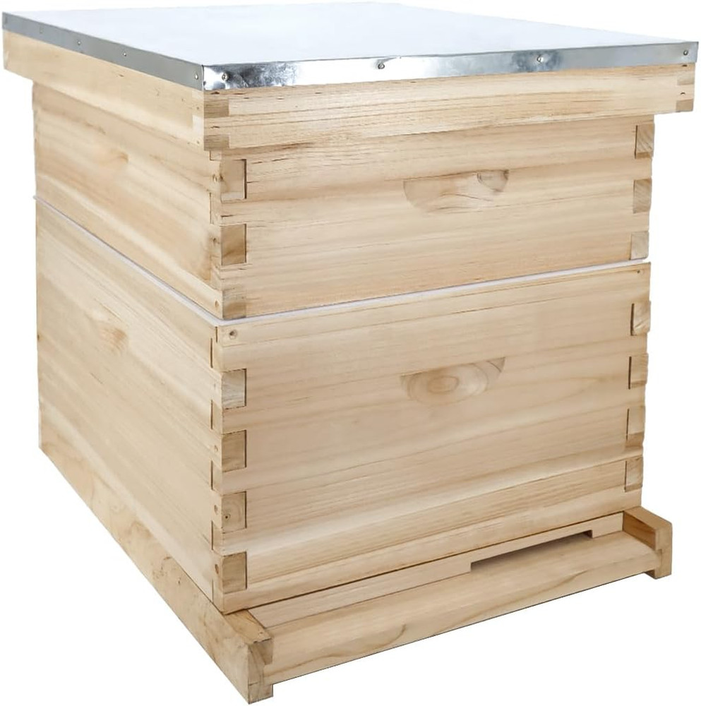 10-Frame Beehive Starter Kit, Honey Bee Hives Includes 1 Deep Bee Box 1 Medium B