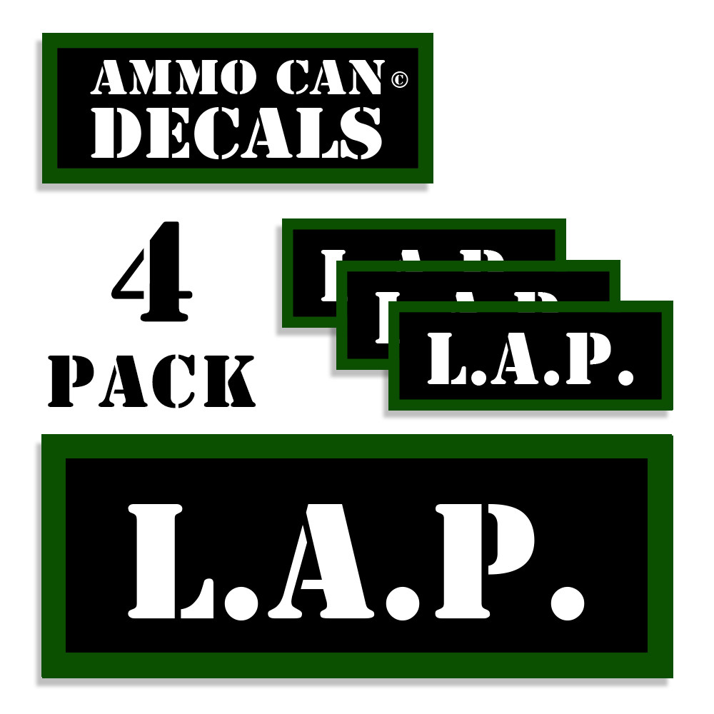 LAP Bullets Ammo Can Labels Ammunition Case sticker decals 4 pack Black 3"x1.15"