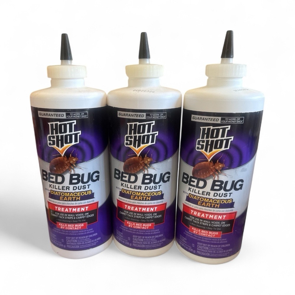 Hot Shot 3x: Bed Bug Killer Dust w/Diatomaceous Earth, Bed BugsTreatment, 8oz 🆕
