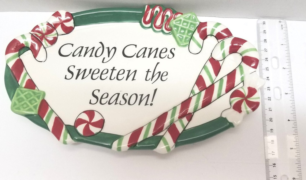 Fitz & Floyd Peppermint Santa Sentiment Dish Candy Cane Holiday Decor