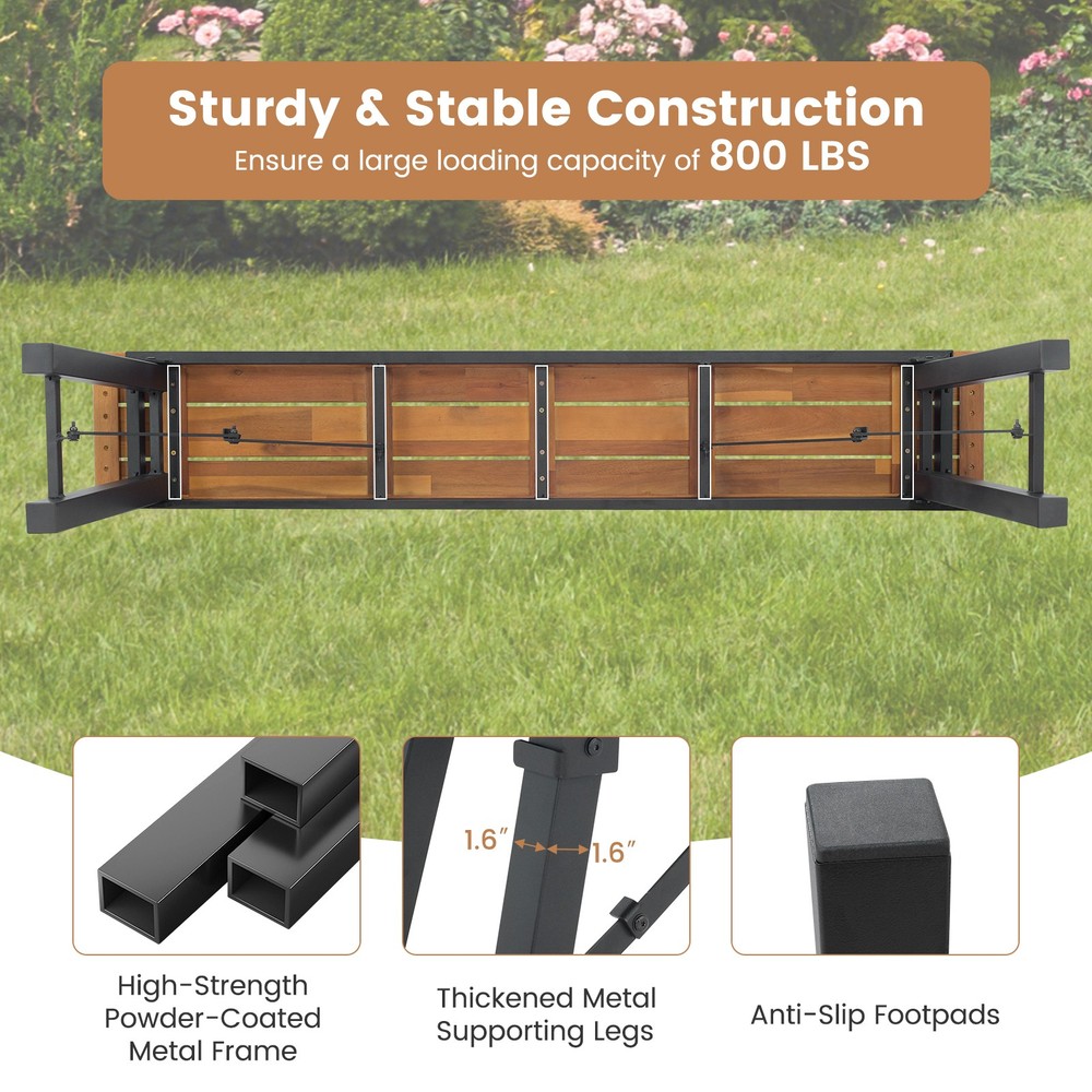 Folding Picnic Bench Set 55" Long Rectangular Wooden Dining Camping BBQ Benches