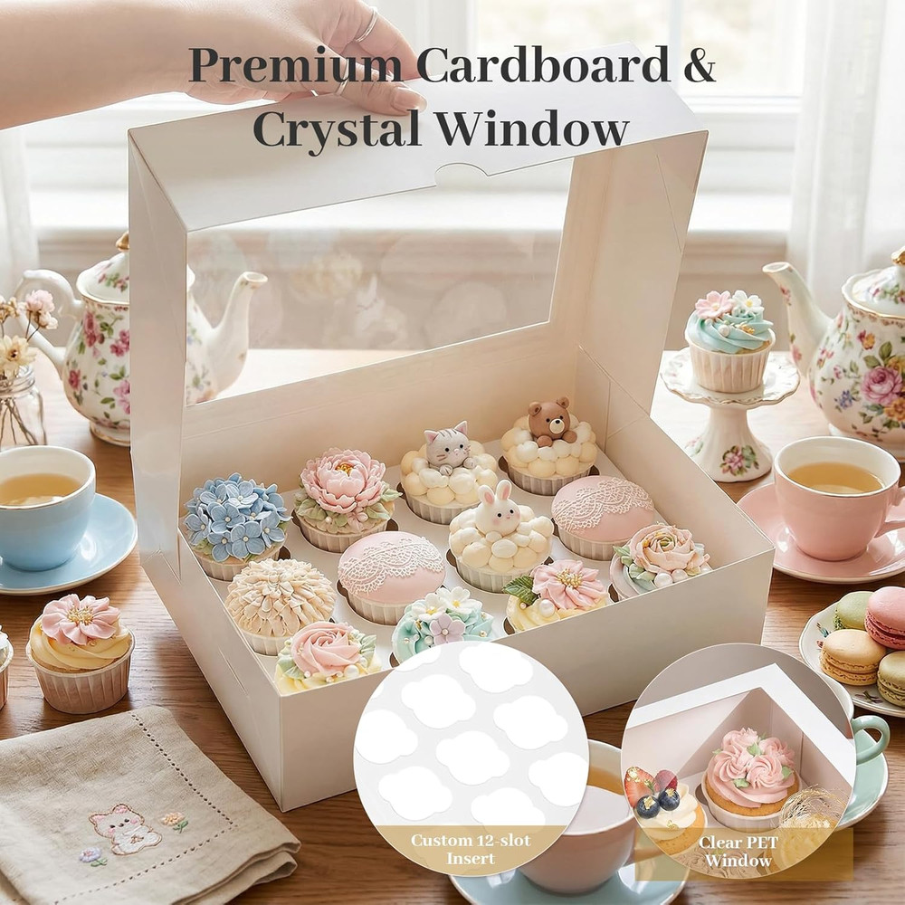 12 Count Cupcake Boxes, 6PCS Cupcake Container with Window Boxes Holding 72 Past