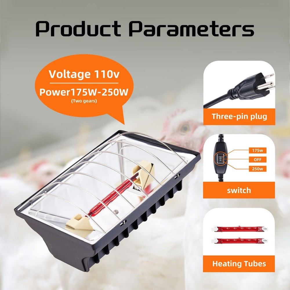 Chicken Coop Heat Lamp 250W Brooder Heating Plate for Chicks Hanging Light He...
