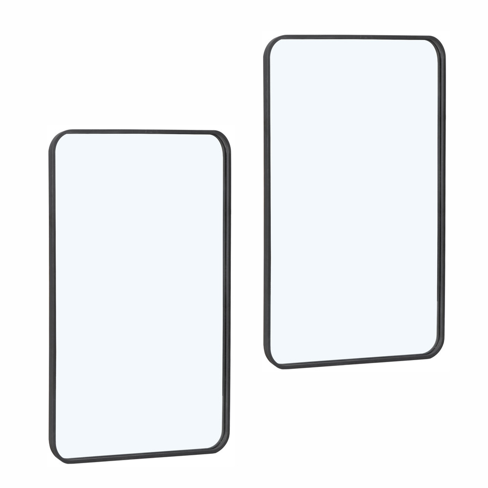 2PCS Rectangular Wall Mirror Bathroom Mirror Black Metal Framed 24" x 36"