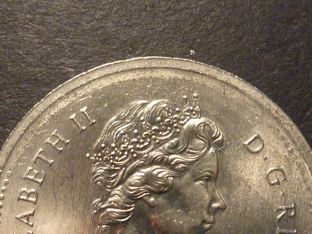 Error: Canada 1977 Det. Jwl. FWL BU $1 with strike-through errors both sides