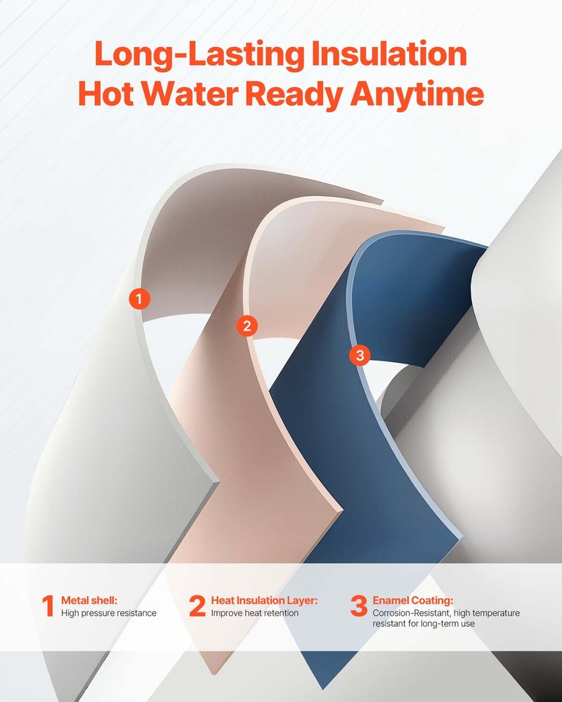 VEVOR 12 Gal Electric Tank Hot Water Heater 1600W 120V Point of Use T&P Valve